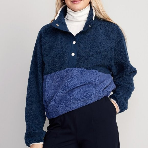 Old Navy NWT Long-Sleeve Oversized Two-Tone Sherpa Sweatshirt for Women - Picture 4 of 9